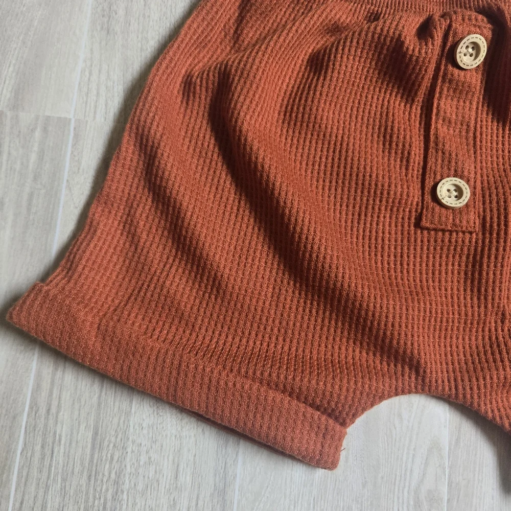 Toddler Boy Girl Waffle Knit Shorts Burnt Orange Textured Boho Bottoms 18-24M